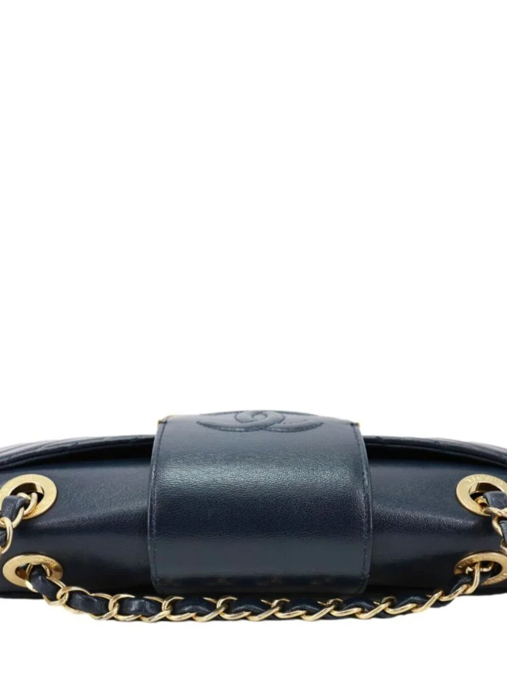 Chanel  Collar and Tie Flap Mini Chevron Sheepskin Leather Crossbody Bag Navy Bl